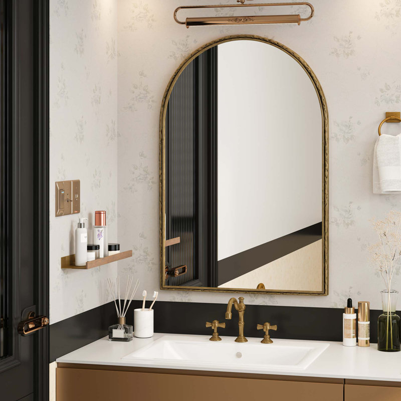 Arched Wall Mirror - Elegant Vanity Mirror for Bathroom, Living Room & Bedroom, Durable Framed Decor, Easy Installation, Gold