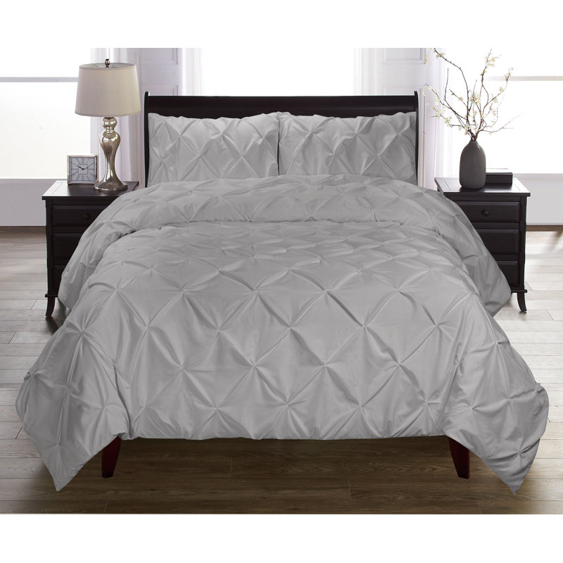 Ensemble de housse de couette en microfibre Pintuck, Gris, Très grand