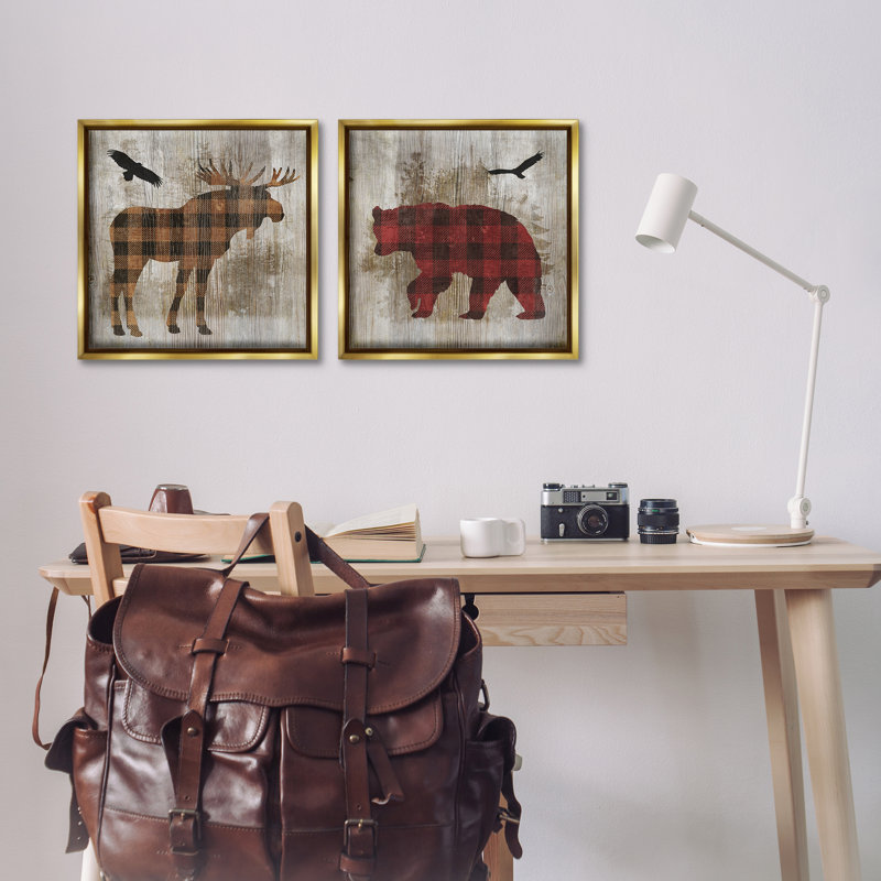 «Woodland Creatures Plaid Silhouettes», ensemble de 2 toiles flottantes encadrées, design par Susan Arnot, H 18 po x l 18 po