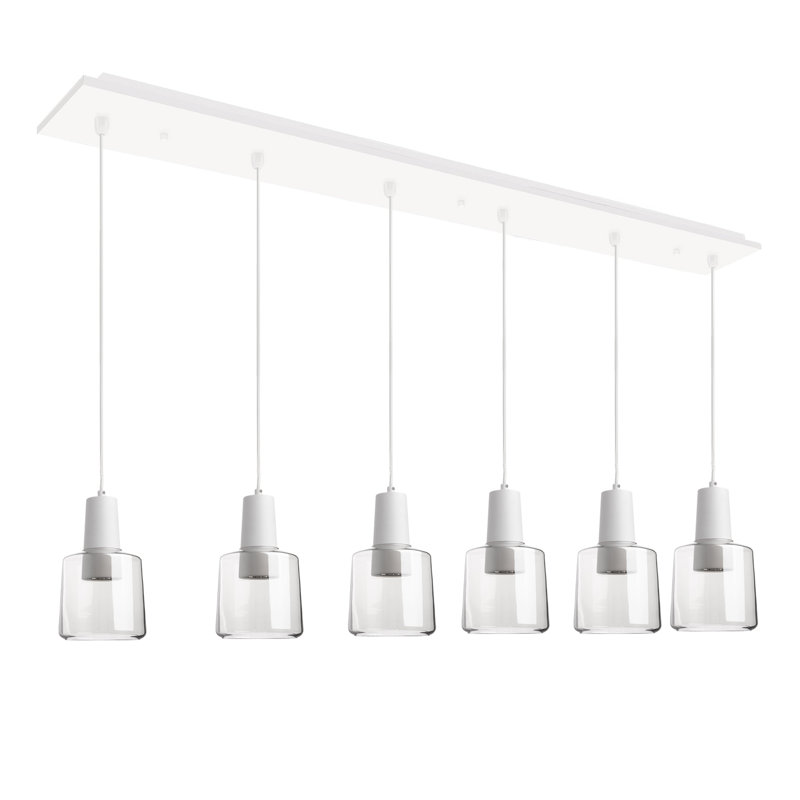 Samson LED Pendant, White/Clear Glass, 6 Lights, 53 W