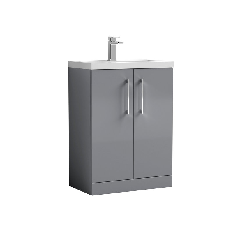 Arno Compact 605mm Single Bathroom Vanity with Integrated Vitreous China Basin, Satin Gray