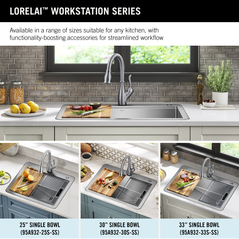 Évier de cuisine en acier inoxydable de calibre 16 à montage sur le comptoir de 16 po Delta Lorelai ™