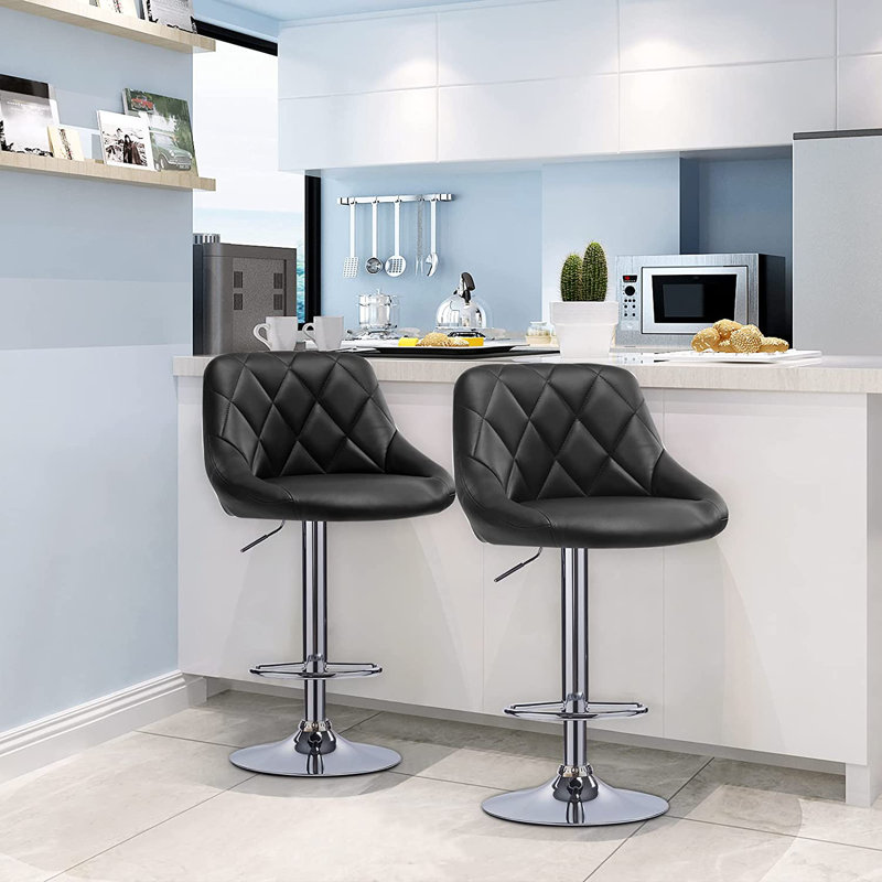 Swivel Upholstered Adjustable Height Counter Stool with Metal Frame, Black