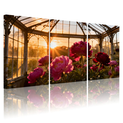 Coucher de soleil pivoine jardin à effet de serre sur toile, ensemble de 3 reproductions de peinture à l'huile sur toile pour salon chambre à coucher