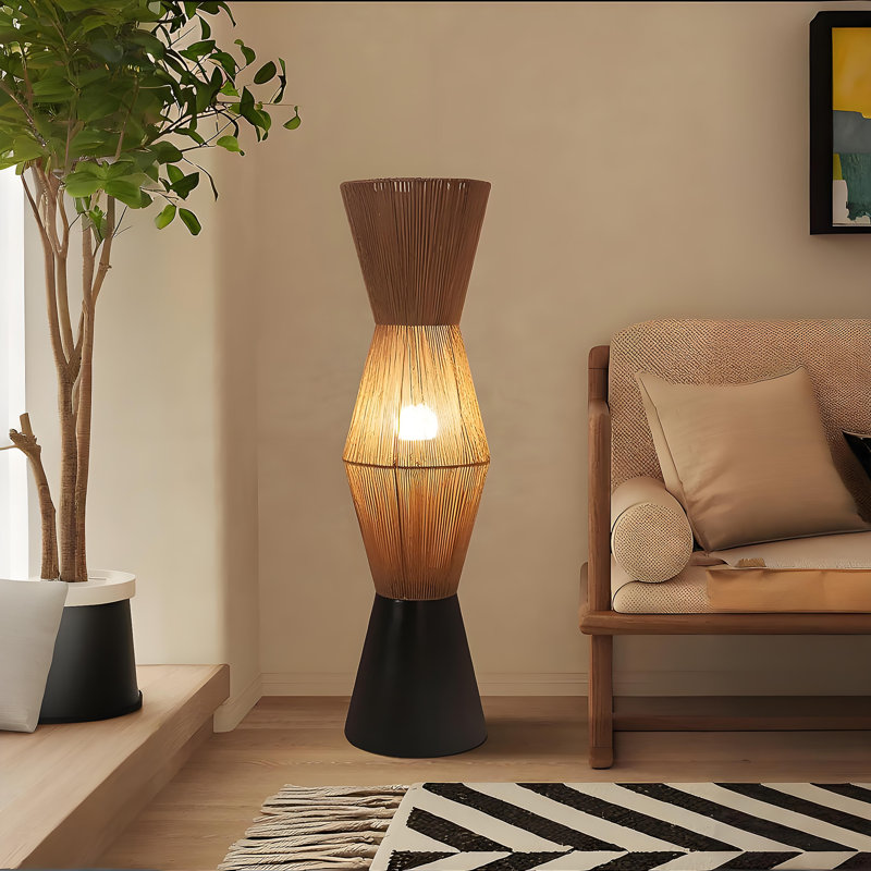 Lampe sur pied en corde de chanvre de style japonais H 47,24 po, lumière ambiante Wabi-Sabi pour le salon et l'hôtel