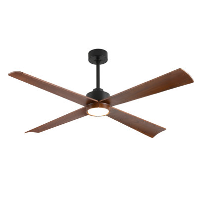 Ventilateur de plafond en bois massif à 4 pales avec lumière, moteur à courant continu silencieux, intensité réglable par DEL, 3 températures de couleur, contrôle intelligent, 3 tiges verticales (6 po / 12 po / 24 po)