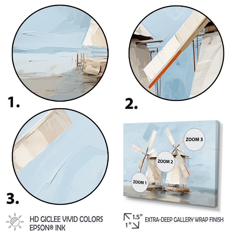 Gray Minimalist Windmills - Wind Turbines, art mural, Cadre flottant noir, H 16 po x l 32 po x P 1 po