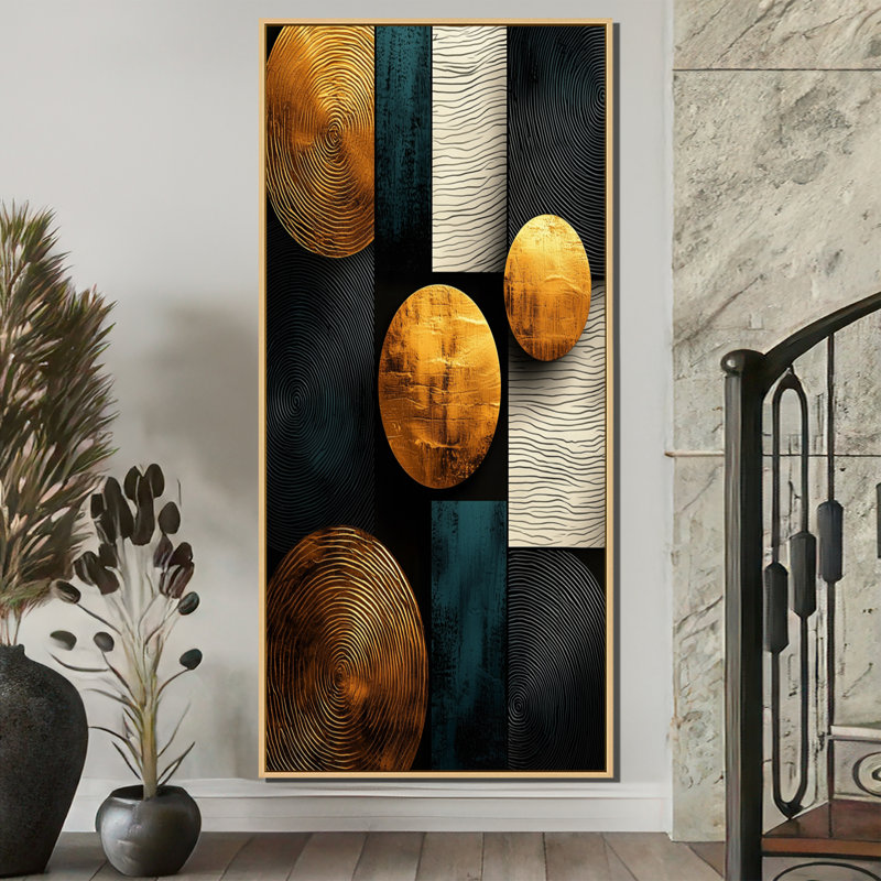 Philippe - Abstract Wall Art Living Room, H 60 po x l 28 po, Reproduction encadrée sans passe-partout, Crème, crème