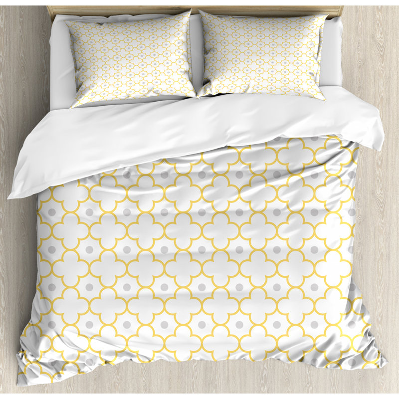 Quatrefoil Eclectic Geometric Shapes Duvet Cover, King Duvet Cover + 2 Pillow Shams