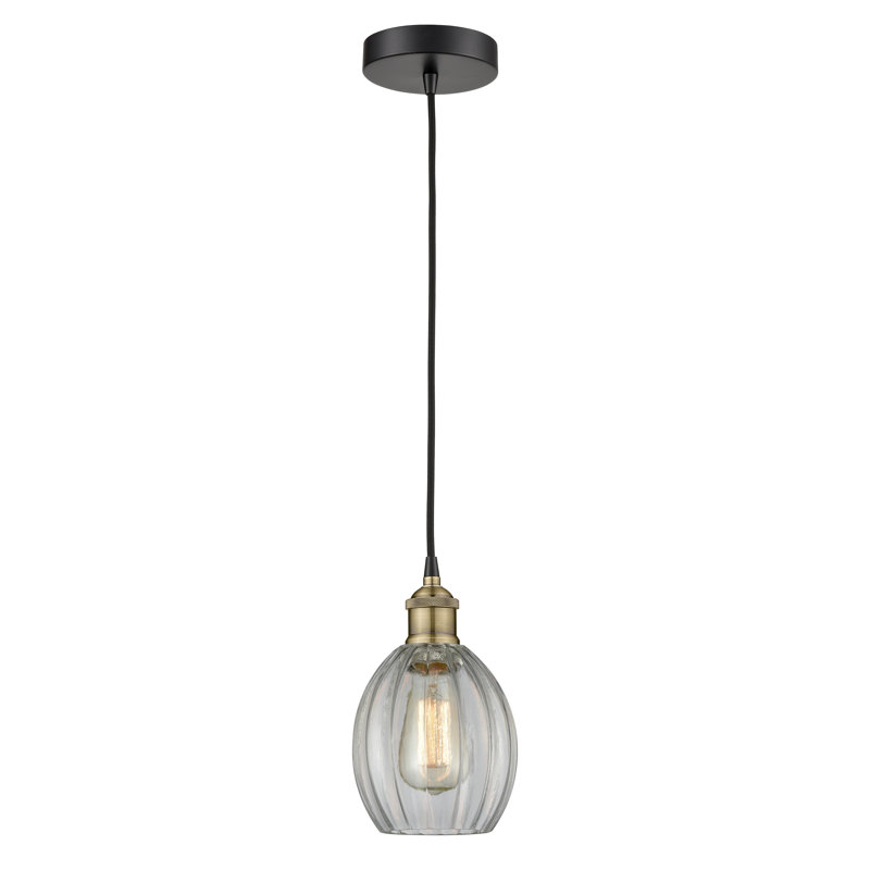 Luminaire suspendu simple à 1 lumière Bolduc, Transparent, Laiton antique noir