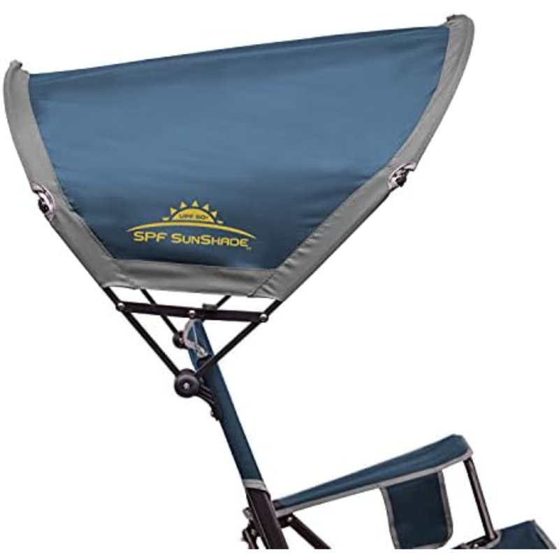 Chaise berçante d'extérieur avec auvent Sunshade, 38.8" H x 26.2" W x 35.6" D, Bleu
