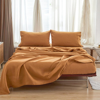 Ensemble de draps 100% lin français respirant durable pour les dormeurs chauds Literie 4 pièces - 1 drap plat, 1 drap-housse, 2 taies d'oreiller