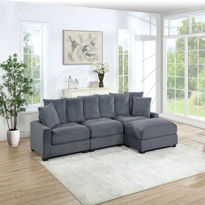 Ensemble de canapé modulaire contemporain gris foncé 4 pièces en velours côtelé Laf & Raf