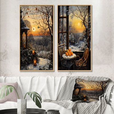 «Frosty Winter Landscape Sunrise I», ensemble de 2 reproductions d'art sur toile