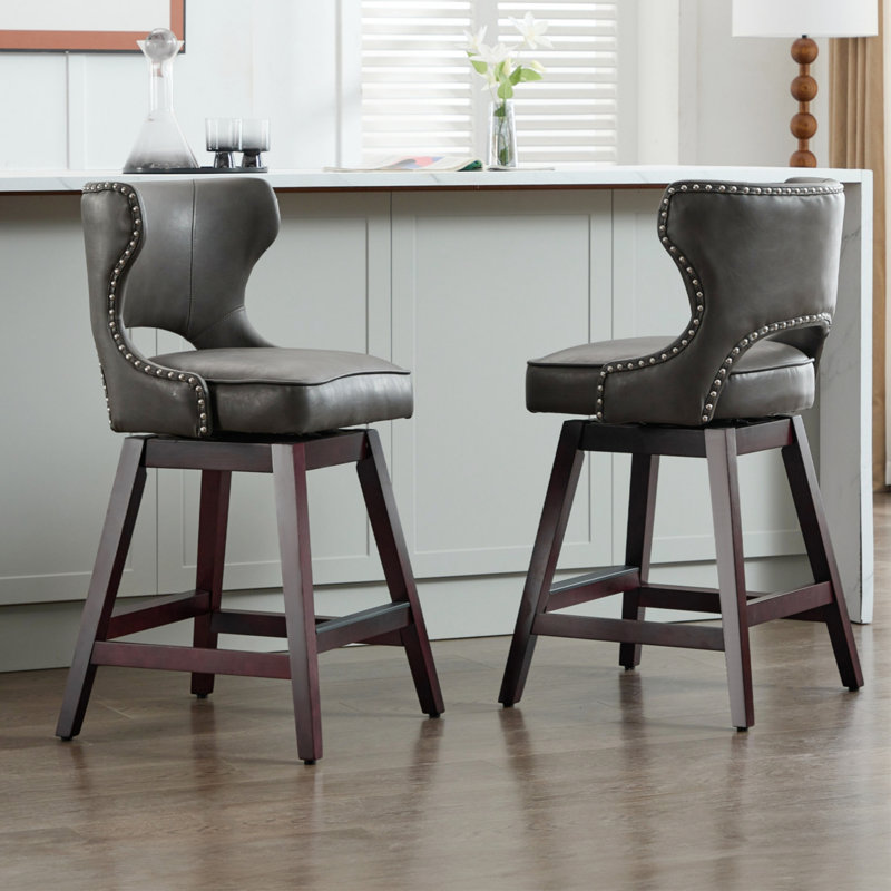 26" Solid Wood Swivel Counter Stool, Gray, 2
