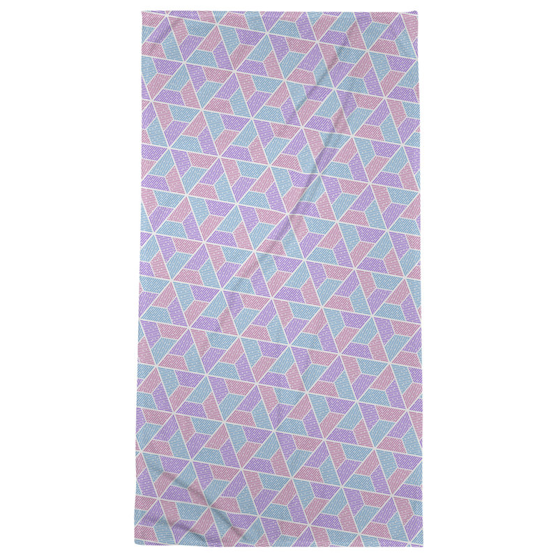 Serviette de bain trapézoïde, Bleu / Mauve / Rose