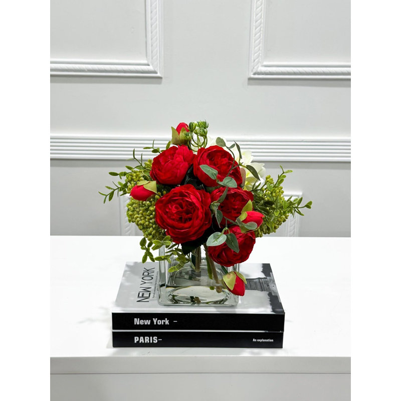 Ed Peonies, Hydrangea & Green Berries Artificial Faux Stems – Elegant Lifelike Floral Stems For Home Décor