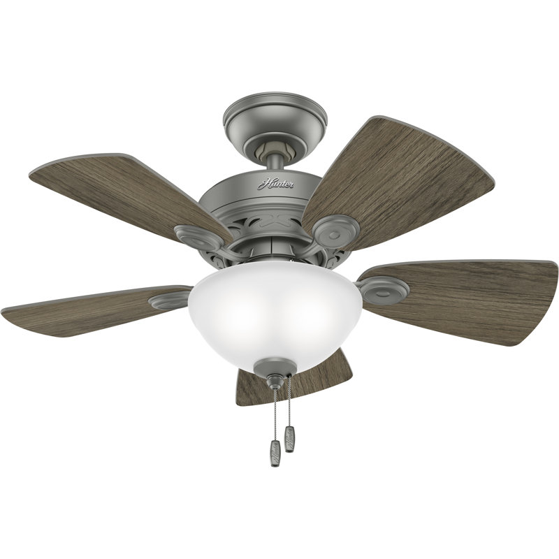 34" Watson 5 - Blade Standard Ceiling Fan with Pull Chain and Light Kit Included, Matte Silver