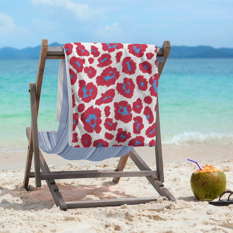 Serviette de plage Holderness, Microfibre, Blanc / bleu clair / rouge