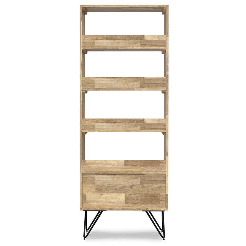 Hunter Natural Solid Mango Wood and Black Metal Tall Bookcase