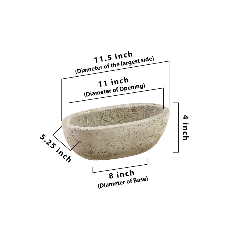 Gracie Oaks Beige Cement Oval Planter - Rustic Decorative Pot With Rough Texture, Home & Garden Decor, Indoor/Outdoor Use - Perfect For Succulents, And Flower Blooms