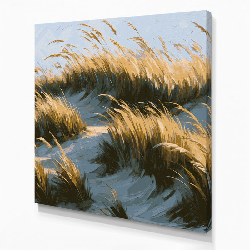 «Coastal Beach Grass Waves», art mural sur toile grise, H 12 po x l 12 po
