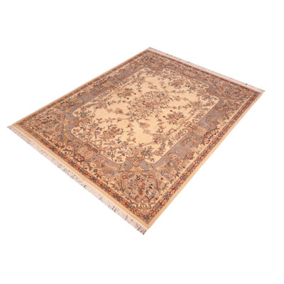 Tapis beige rectangulaire en laine fait à la main 6 pi 2 po x 9 pi 2 po Panella