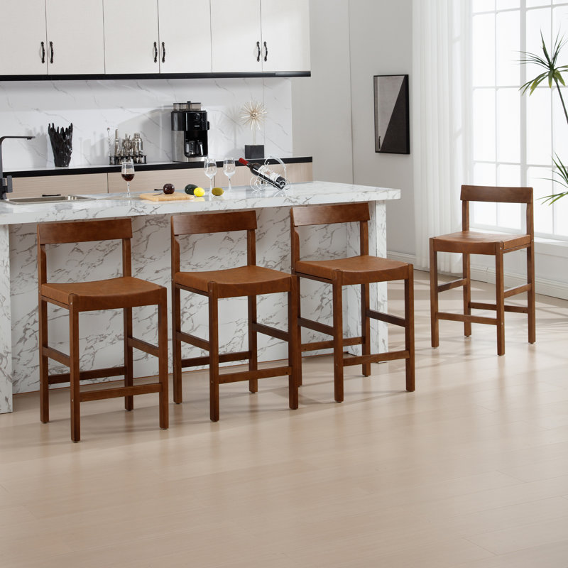26'' Counter Height Bar Stools Modern Counter Stools With Backs And Footrest Faux Leather Island Chairs, Farmhouse Wooden Stools For Kitchen Counter Island Home Bar