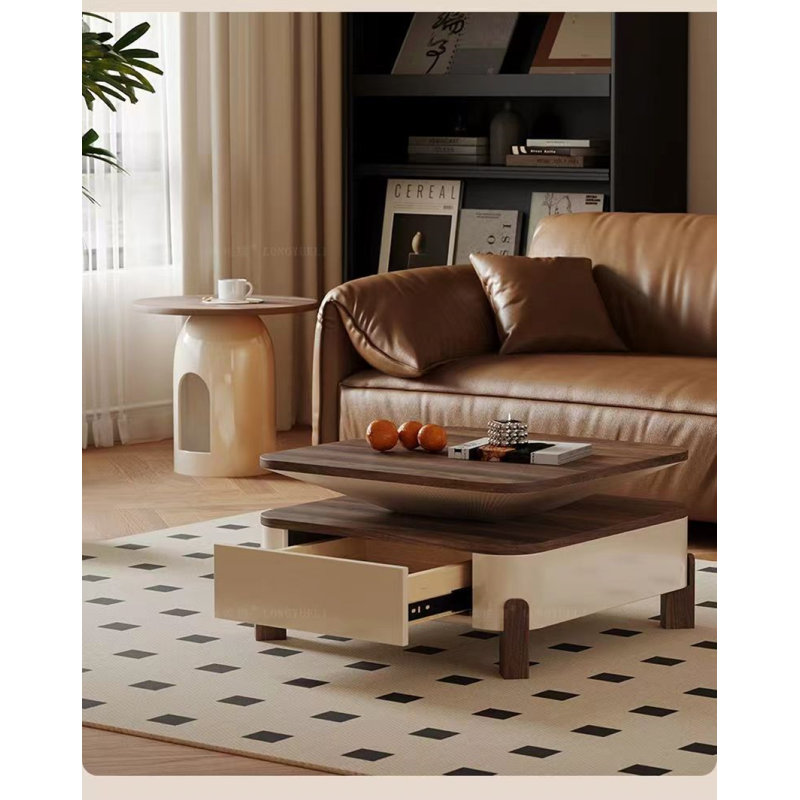 Ensemble de 2 tables basses carrées avec rangement ouvert et tiroir