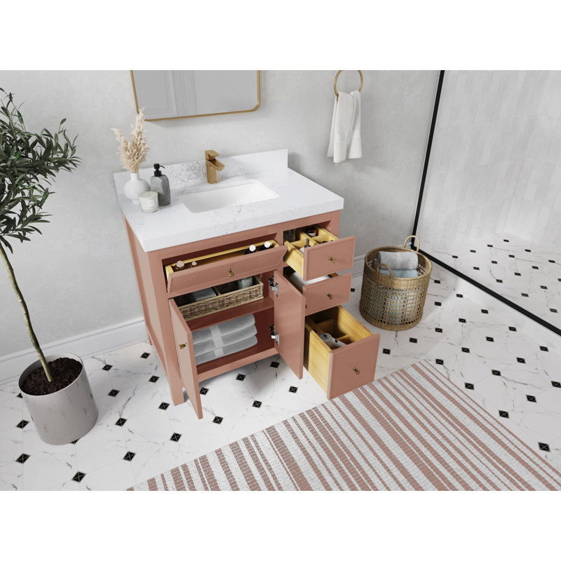 Sonoma 36 In. W X 22 In. D Center Sink  Bathroom Vanity In Warm Terracotta With Cove Edge Quartz, 1.5 IN Empira