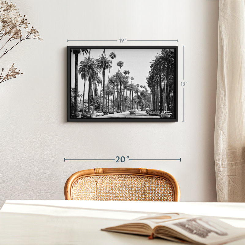 «Black California LA Palm Alley Wall Art», H 13 po x l 19 po