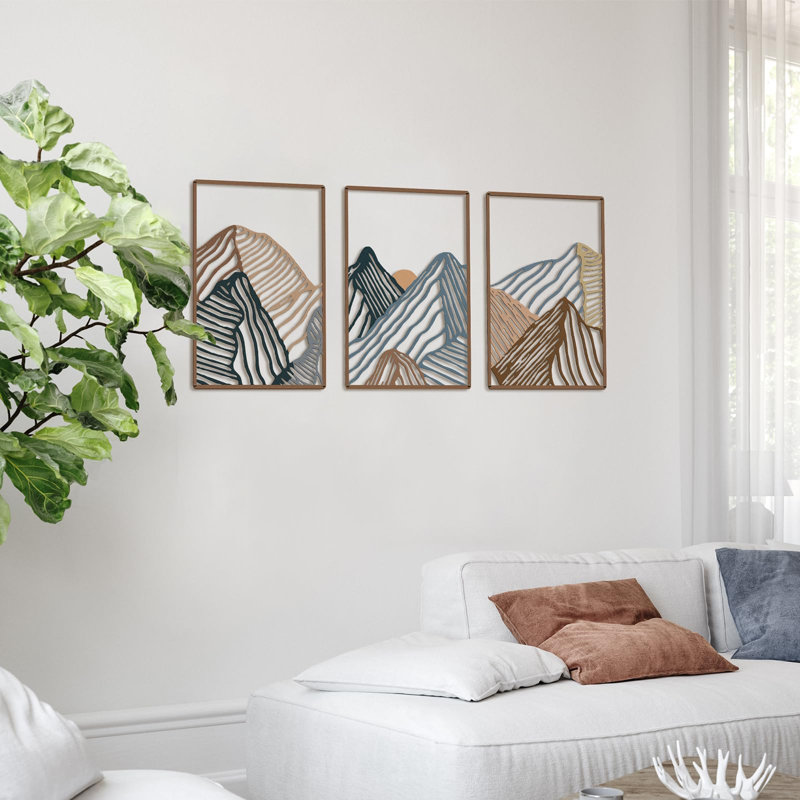 Vibrant Mountain Scene Metal Wall Art Set of 3