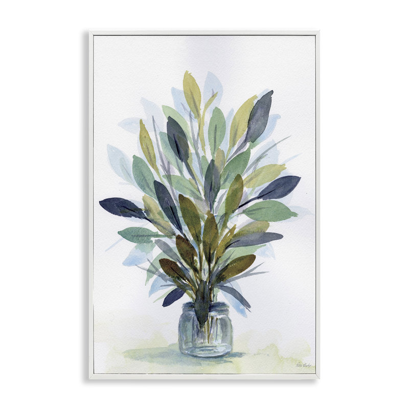 «Rustic Leaves Jar Gray», art de la giclée encadrée par Patti Bishop, Blanc, H 24 po x l 16 po