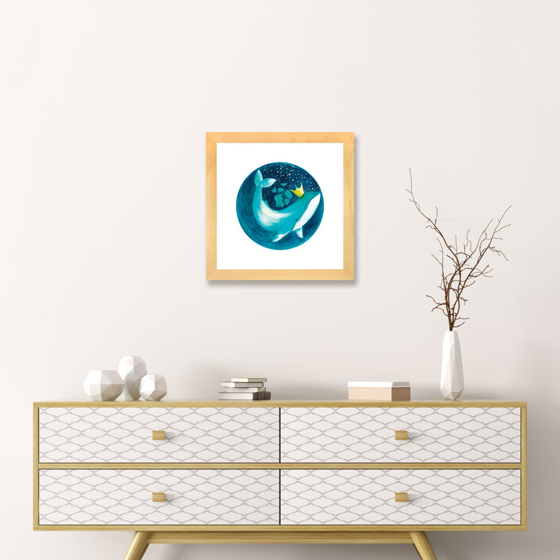 Baleine magique II - impression, Papier avec cadre beige, Blanc, H 16 po x l 16 po x p 1 po