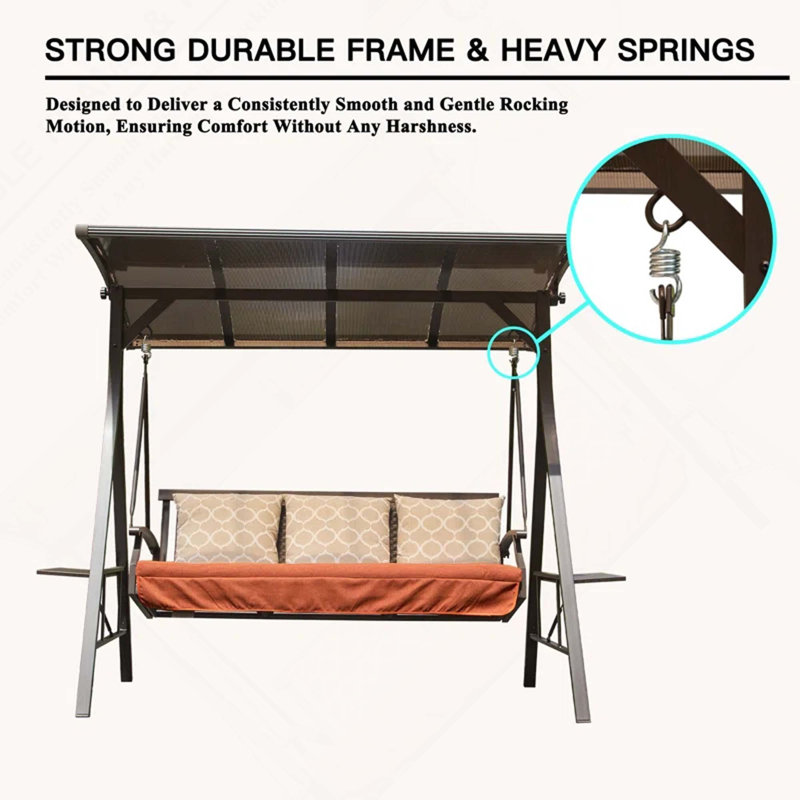 Balancelle de patio pour 3 personnes avec auvent réglable et 3 coussins pour le jardin extérieur, le balcon, la cour arrière
