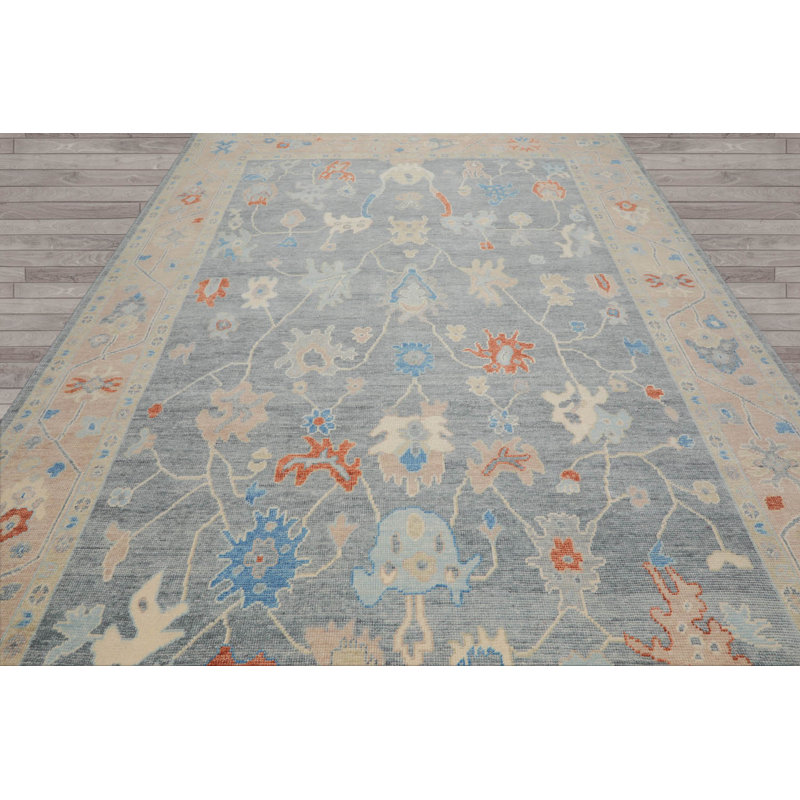 Handmade Ivory and Gray Wool Oriental 9' x 12' Rug