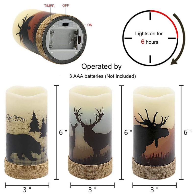 Flameless Flickering Led Candles with Hemp Rope and 6H Timer,(D3 x H6)