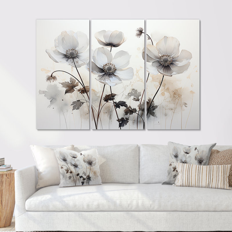 «Buttercups Fields On Grey I» - ensemble de reproductions d'art mural Buttercups, H 40 po x l 60 po x P 1 po