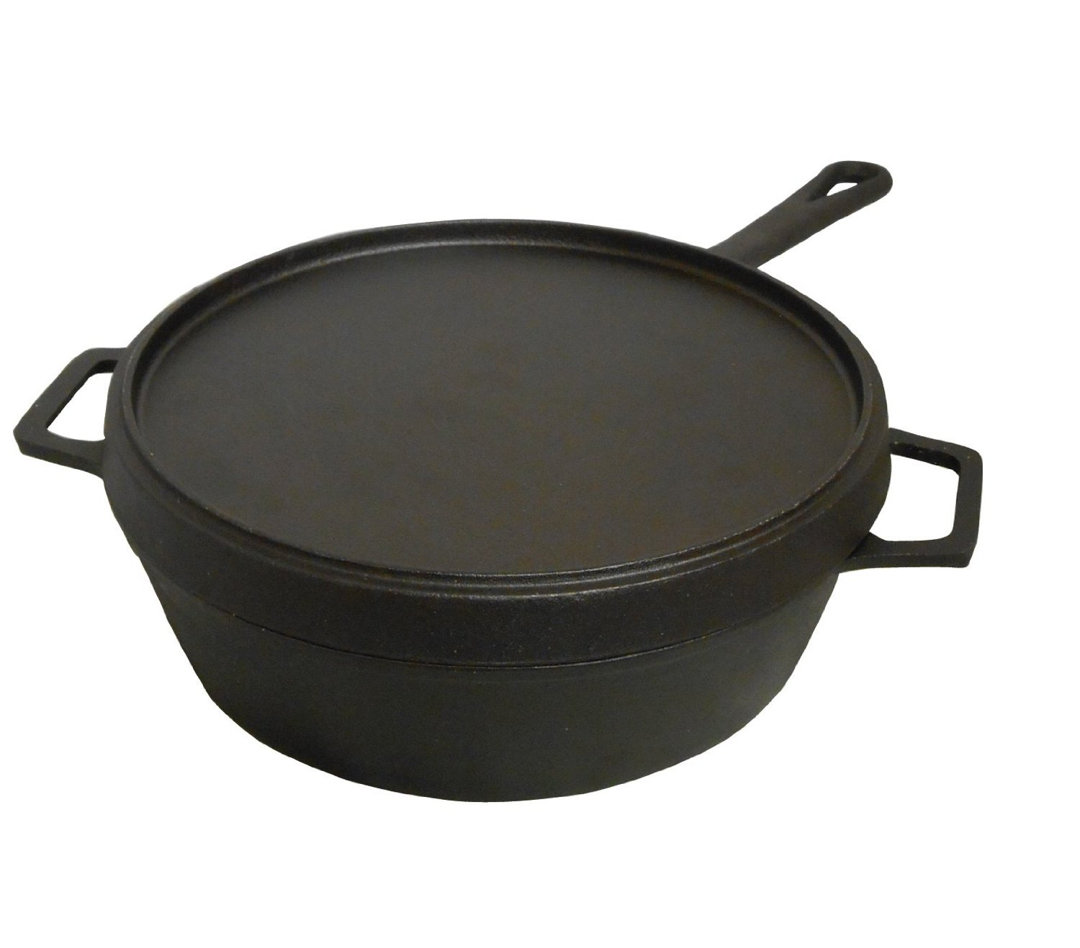 King Kooker Seasoned Cast Iron 5 Qt Fryer with Double Sided Cast Iron Grill / Griddle Lid King Kooker