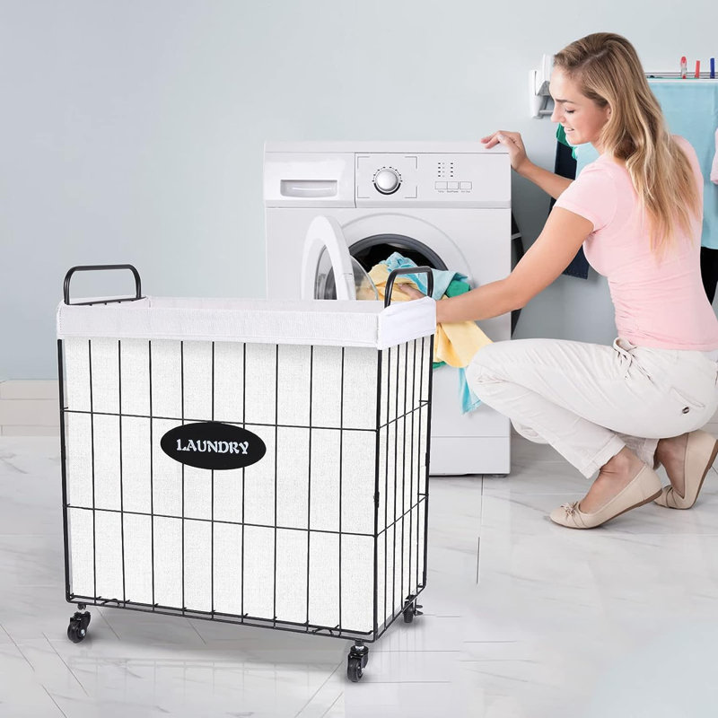 Metal Rolling Laundry Hamper with Handles