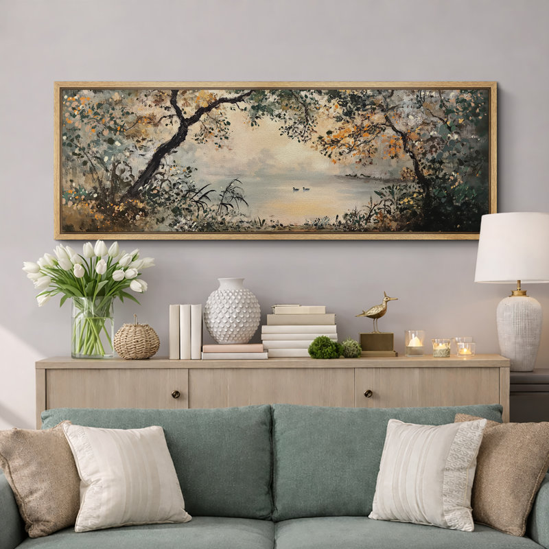 Paysage de forêt, art mural de salon rustique, impression numérique sur toile, art numérique, H 20 po x l 60 po, Naturel