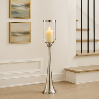Grand porte-bougie moderne en métal et verre Modern