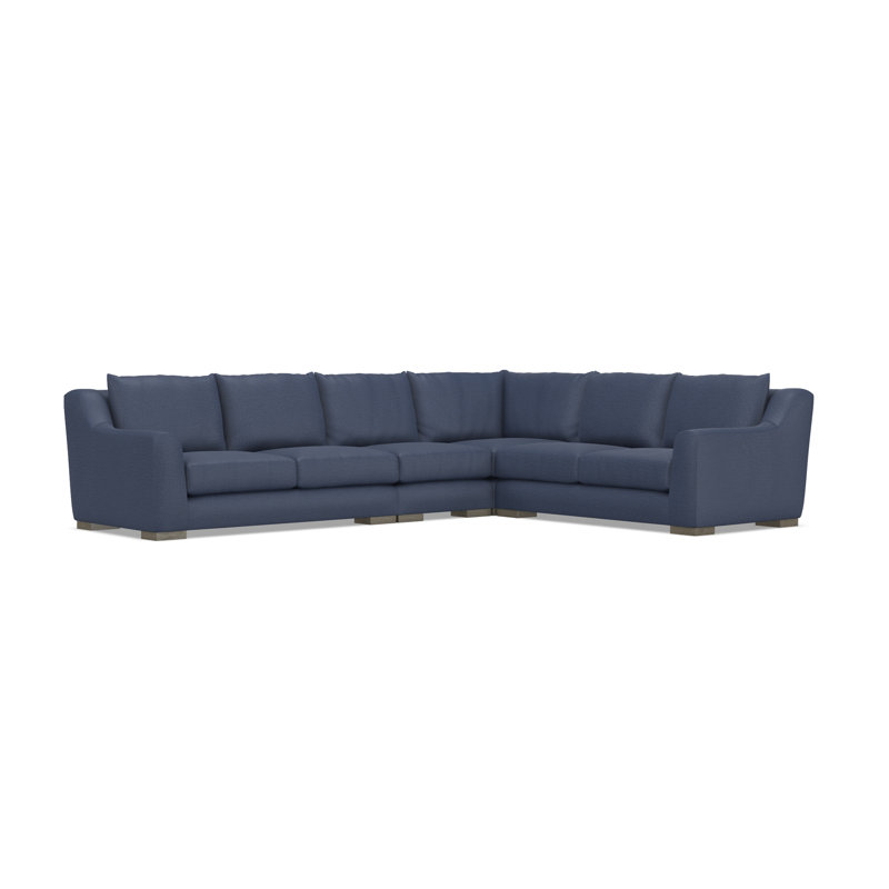 Sectional, Blue Polyester, 35" H x  140" W x 110" D, Right Hand Facing