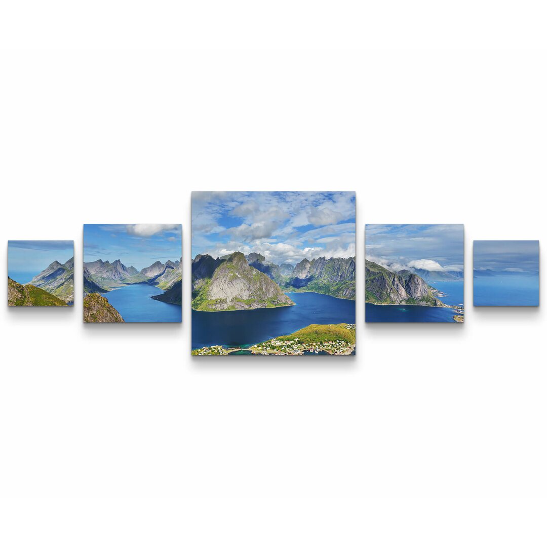 5-tlg. Leinwandbilder-Set Lofoten Insel in Norwegen bei blauen Himmel