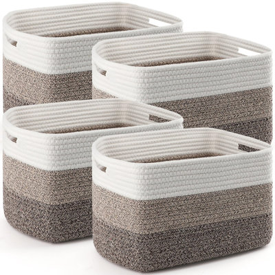 Ensemble de 4 paniers de rangement en corde de coton 12 po x 9 po x 8 po avec poignées, paniers de rangement tissés pour rangement de jouets, serviettes, livres et vêtements