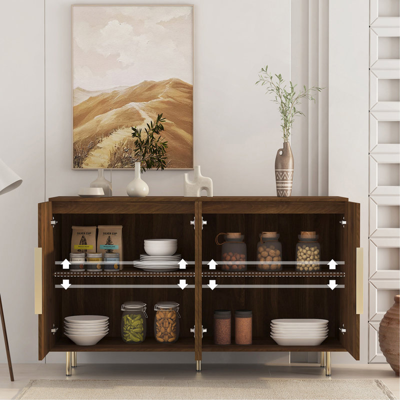 Buffet en bois moderne avec rangement, grand buffet cannelé avec tablettes réglables, crédence, console d'appoint