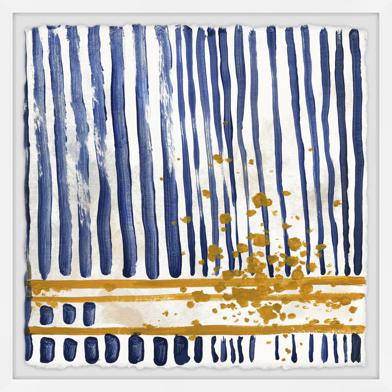 Golden Blue Stripes 1 Piece Single Picture Frame Painting, 51cm H x 51cm W