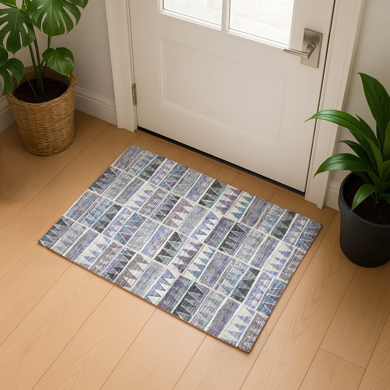Premium Machine Washable Mayfield AMF2205 geometric Rug, 1'8" x 2'6", Lavender