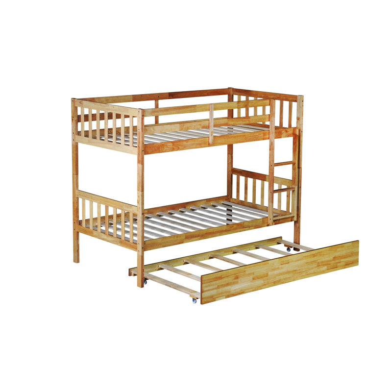 Lit simple superposé en bois d'hévéa simple avec lit gigogne, convertible en 2 lits simples avec échelle et garde-corps, chêne blanc