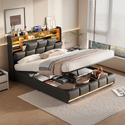 Upholstered Bed with LED Strip Lights